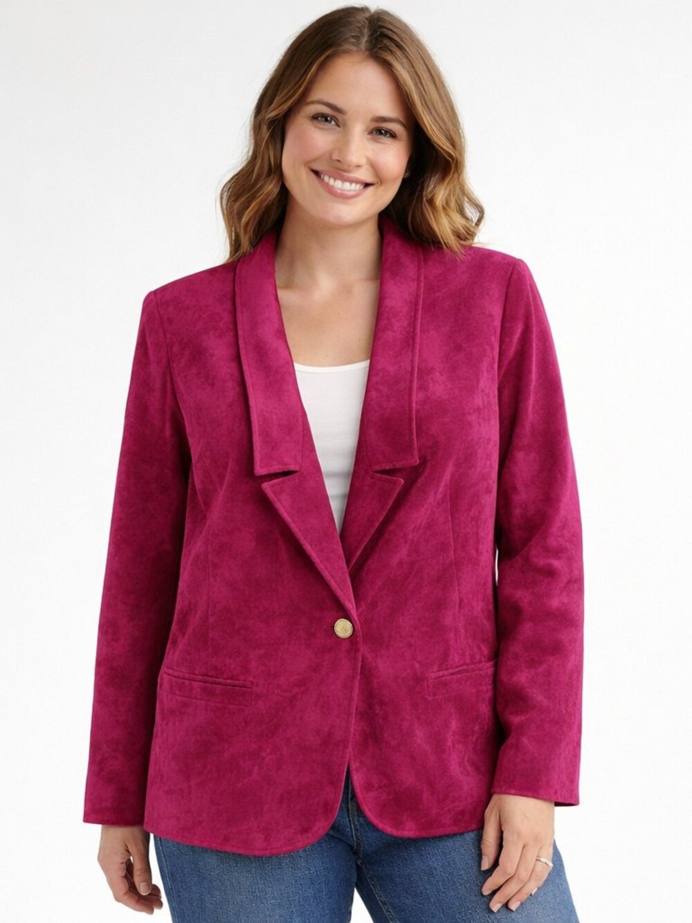 Charles Klein 90s Vibe Fuchsia Faux-Suede One-Button, Lined, Blazer 14 VTG